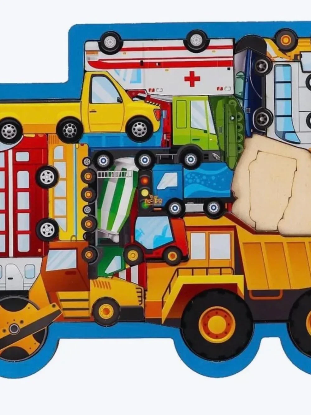 Wooden educational puzzle game 'Cars', shaped puzzle, logic frame-insert